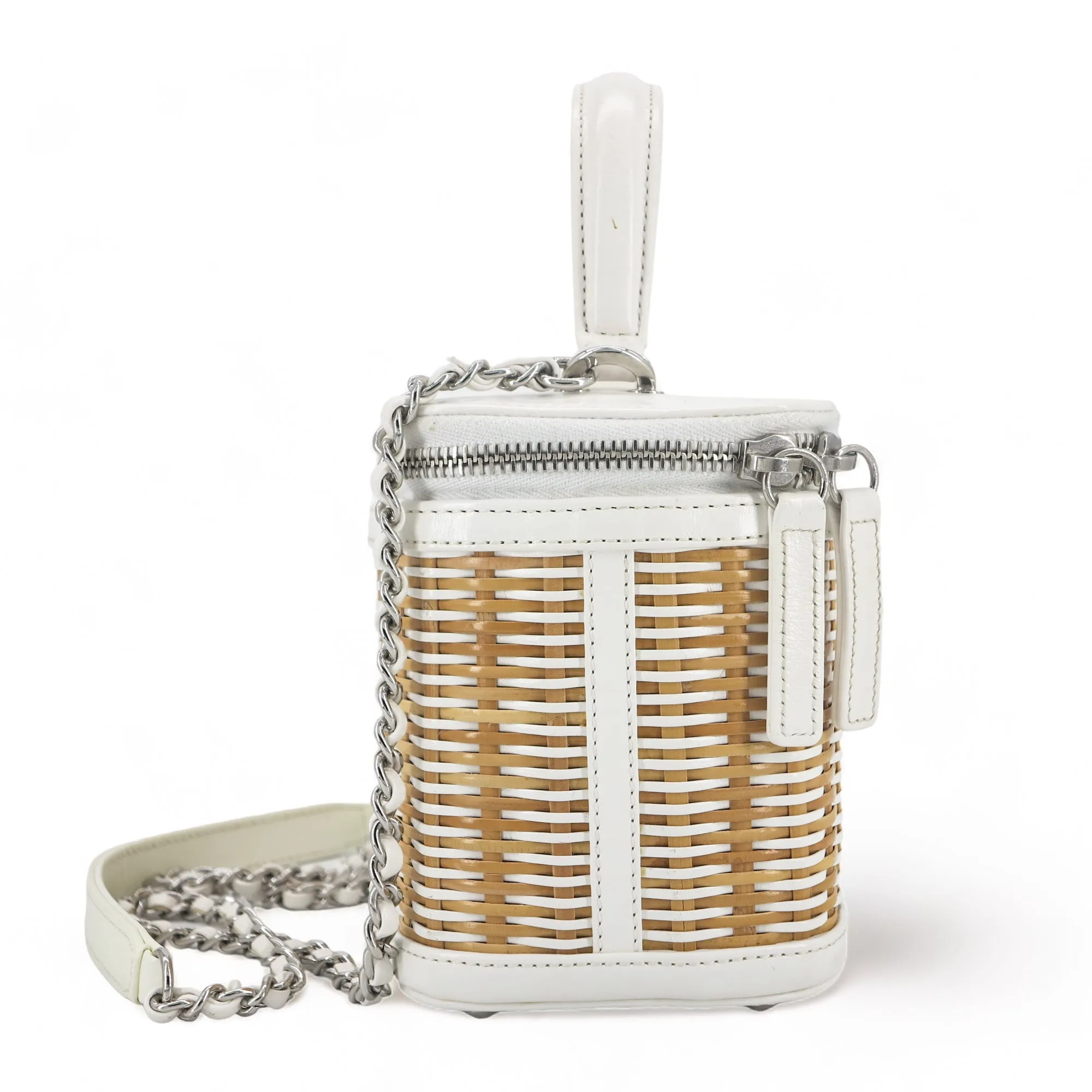 21C White Rattan Wicker Small Vanity Case with Top Handle