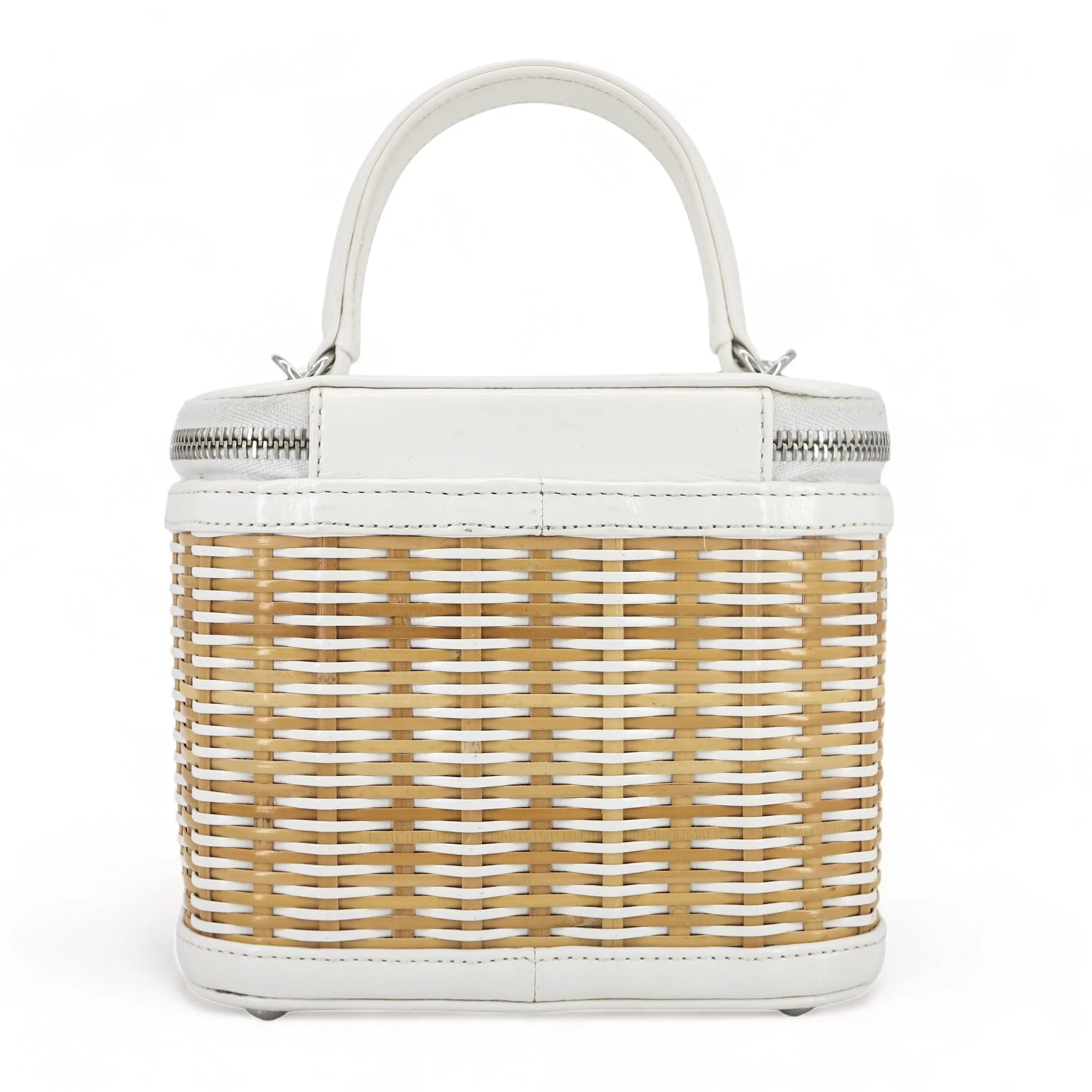 21C White Rattan Wicker Small Vanity Case with Top Handle