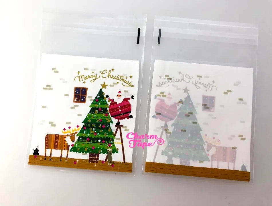 25/50 bags Santa Festive Bags // Cello Bags // Poly Bags // Self Sealing bags // Party Thank You Bags Set CB80