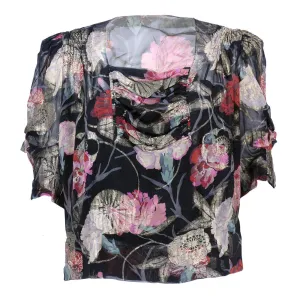 30s Gold Lame Floral Blouse  with Draped Neckline