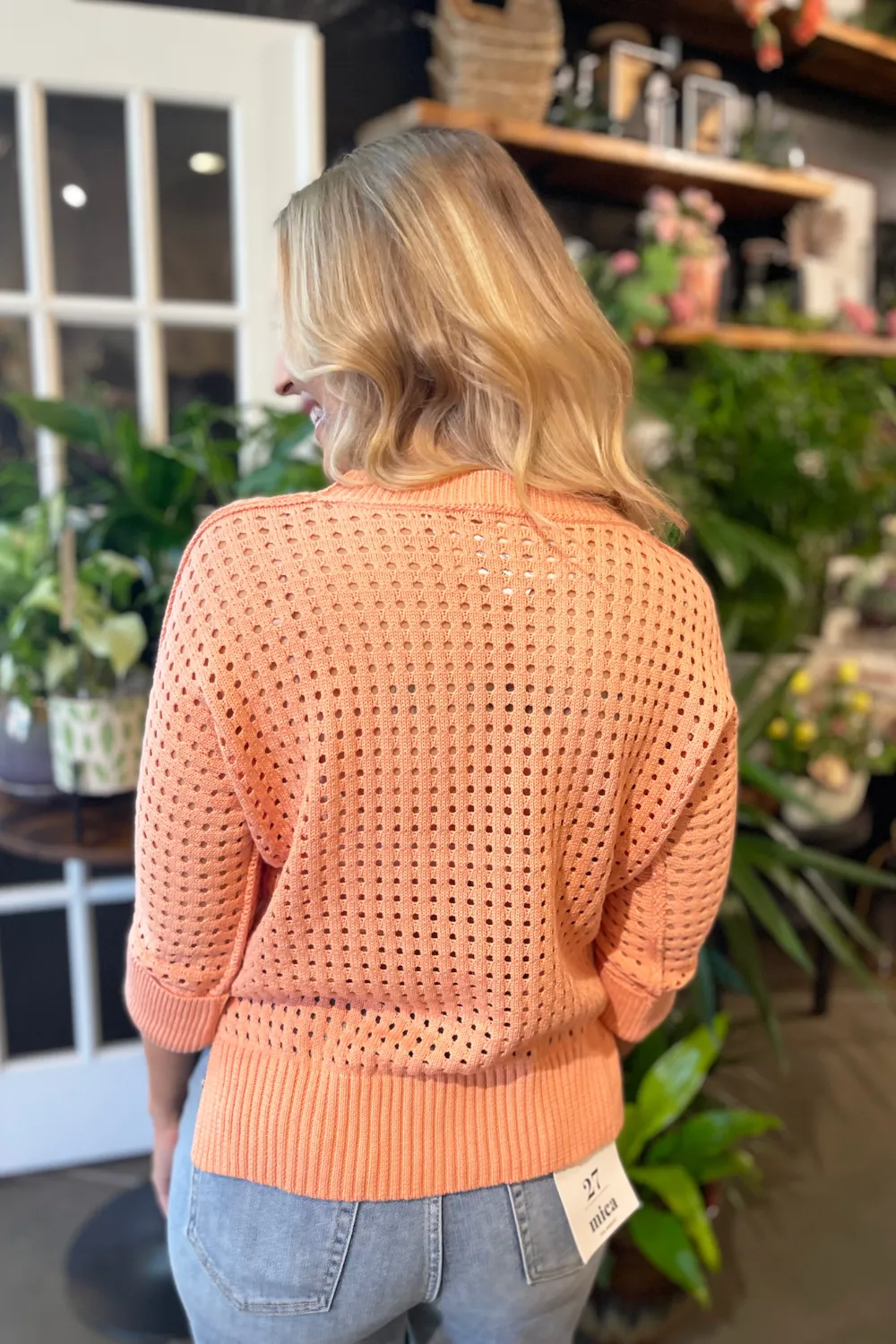 3/4 Sleeve Open Stitch Hi-Low Sweater