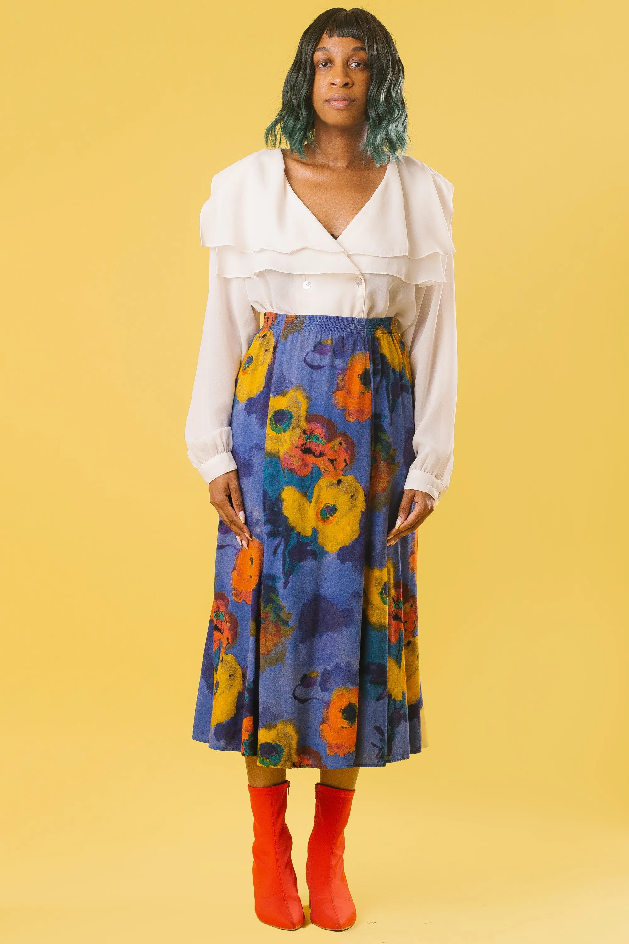 90's Floral Highwaist Skirt | 1X