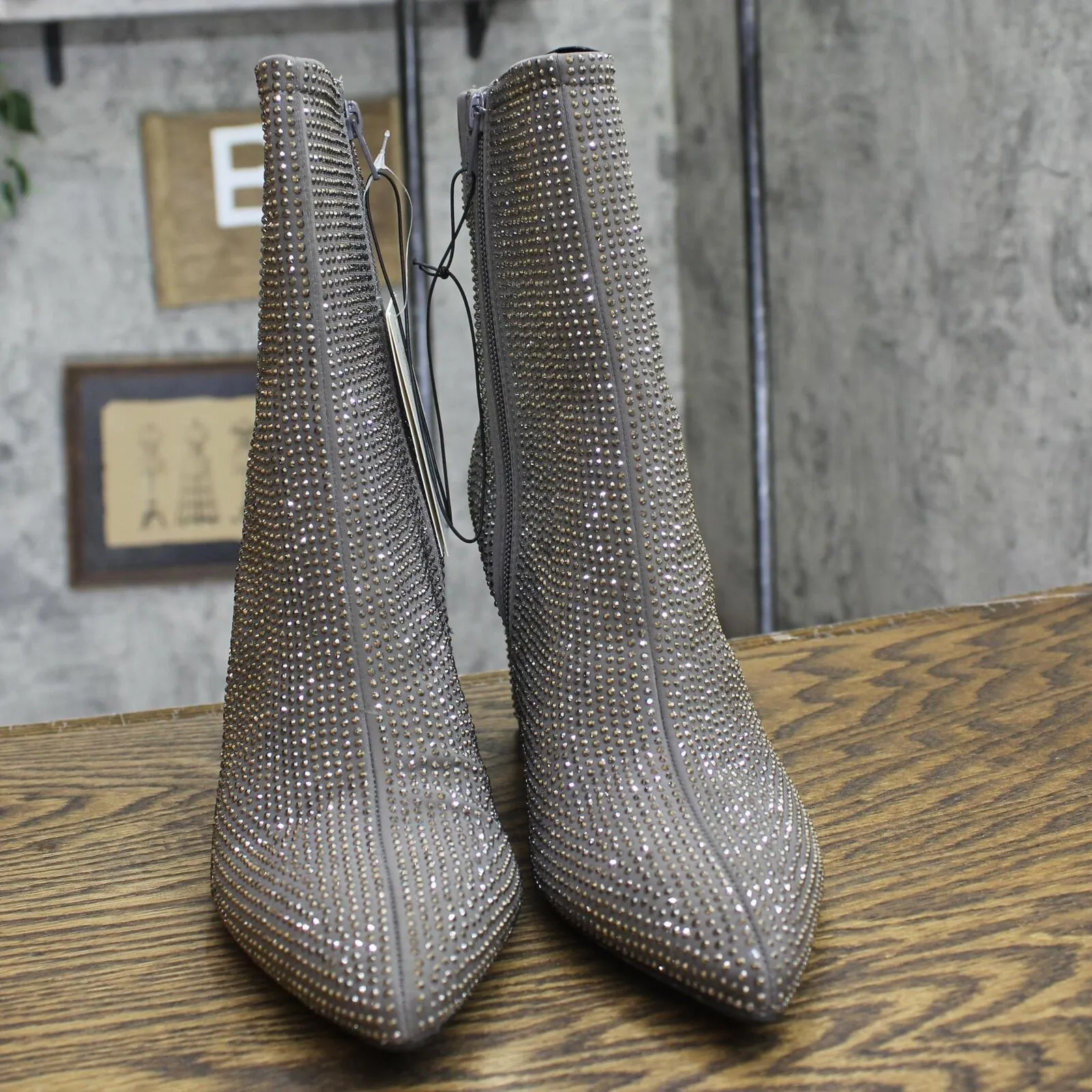 A New Day Womens Cassidy Rhinestone Ankle Boots 91636630 Silver Gray 9.5M
