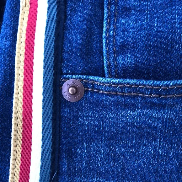 A&amp;F Simone High Rise Ankle Jeans With Multicolor Stripe-distressed Hem Sz 28