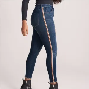 A&amp;F Simone High Rise Ankle Jeans With Multicolor Stripe-distressed Hem Sz 28