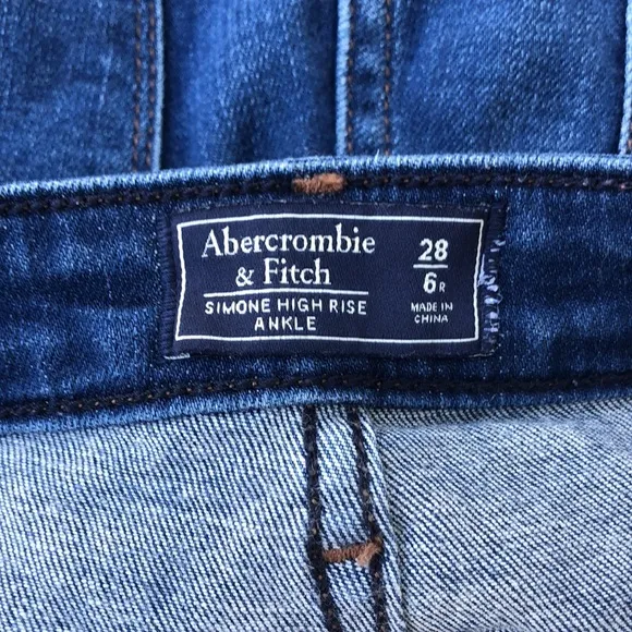 A&amp;F Simone High Rise Ankle Jeans With Multicolor Stripe-distressed Hem Sz 28