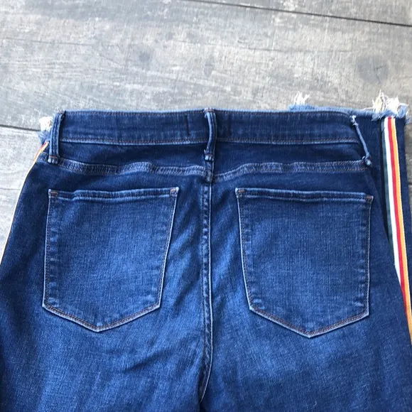 A&amp;F Simone High Rise Ankle Jeans With Multicolor Stripe-distressed Hem Sz 28