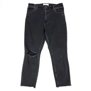 ABERCROMBIE High Rise Skinny Raw Hem Distressed Ankle Crop Jeans Black 29 Short