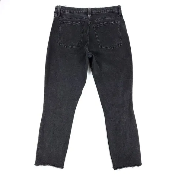 ABERCROMBIE High Rise Skinny Raw Hem Distressed Ankle Crop Jeans Black 29 Short