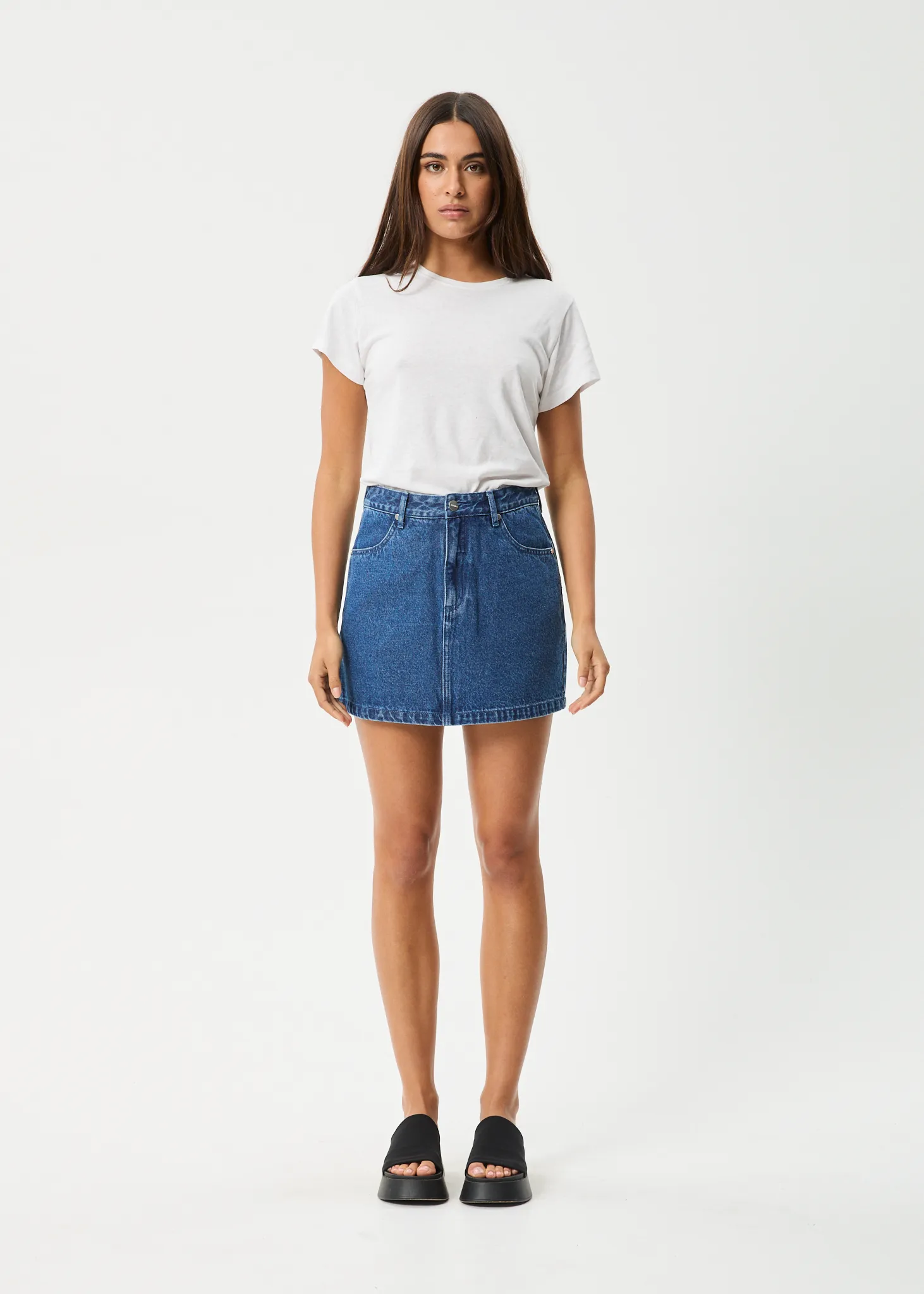 AFENDS GEORGIA DENIM SKIRT - AUTHENTIC BLUE