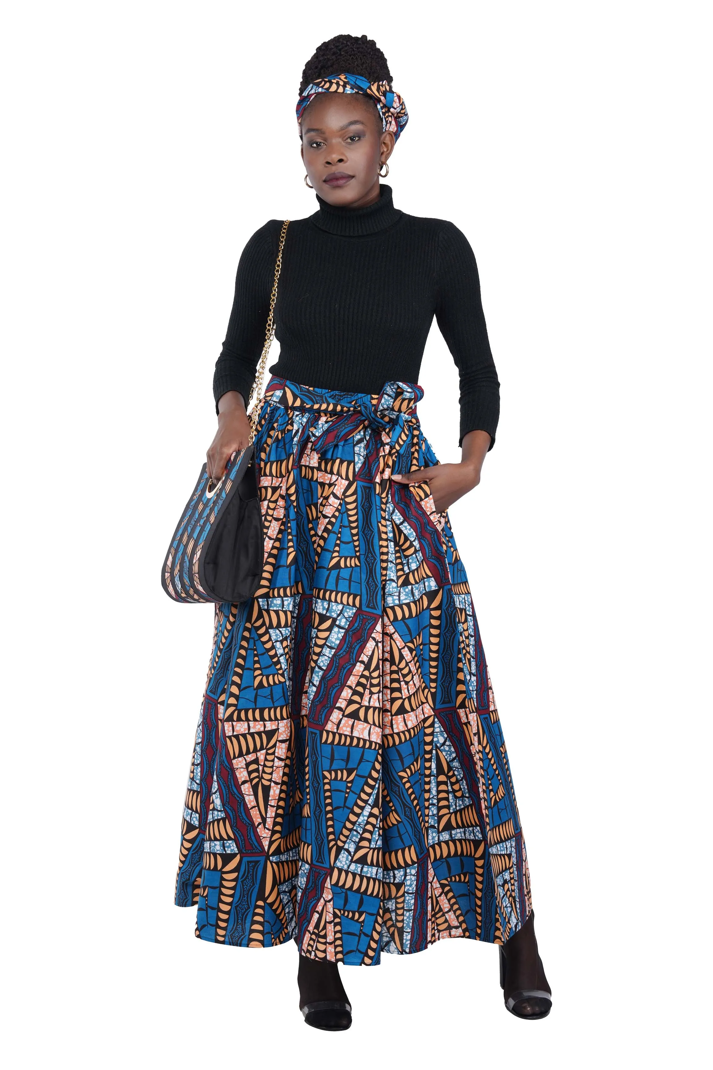 African Long Maxi Skirt With Handbag