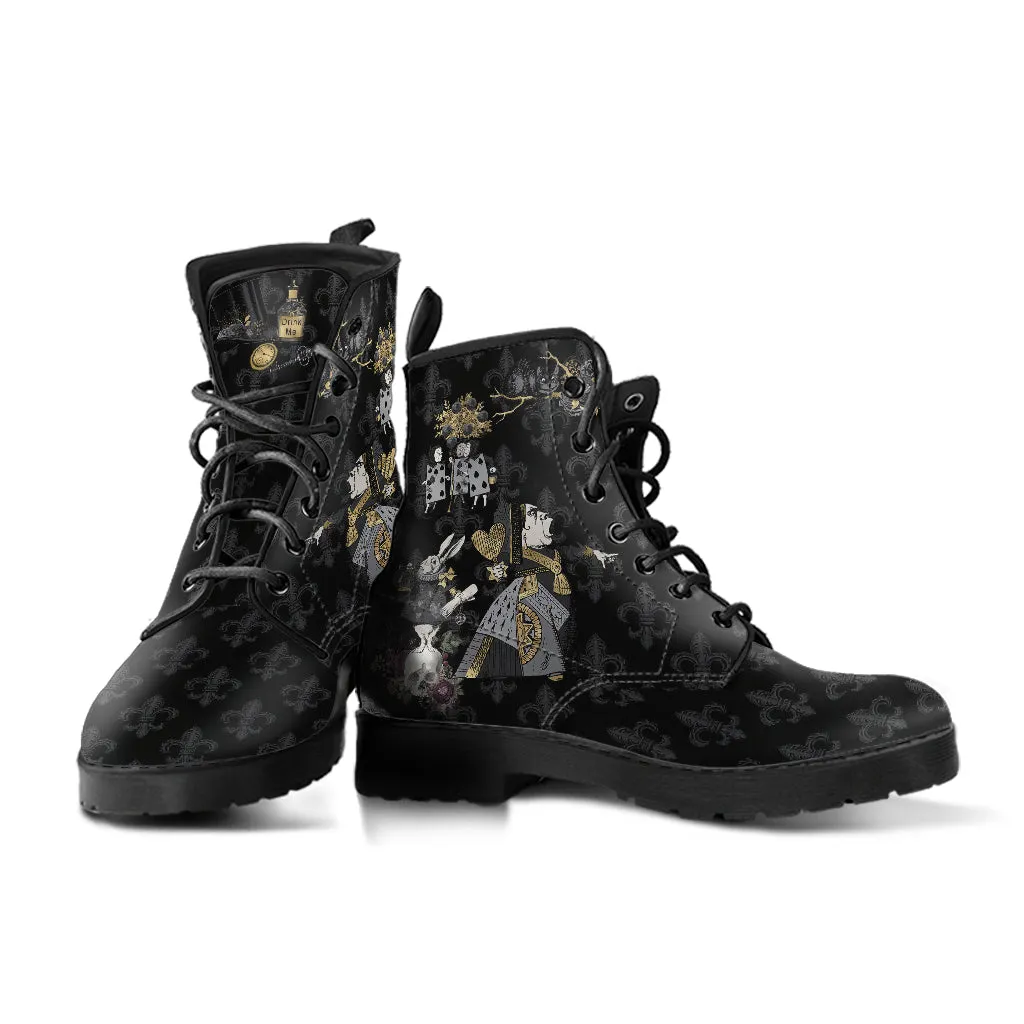 Alice in Wonderland Black Gray Combat Boots