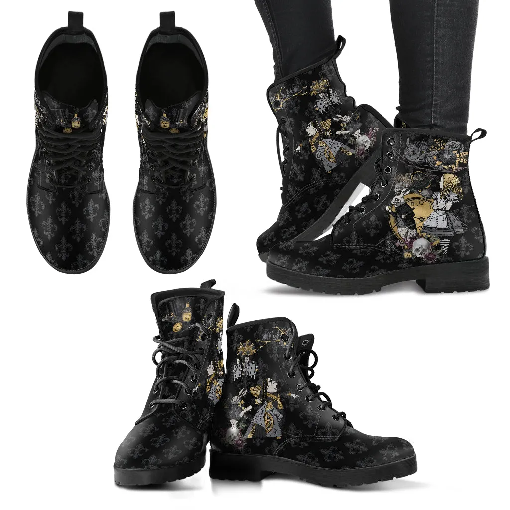 Alice in Wonderland Black Gray Combat Boots