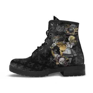 Alice in Wonderland Black Gray Combat Boots