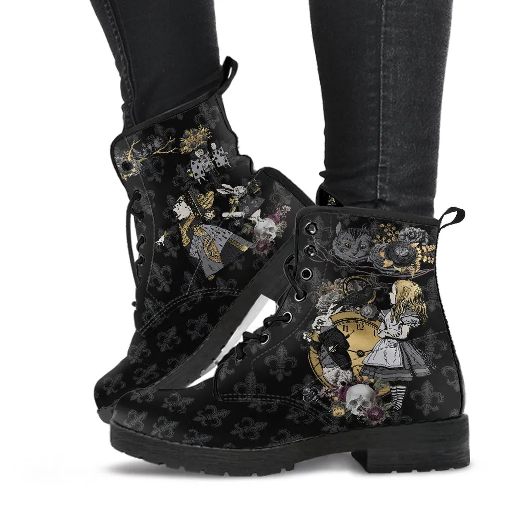 Alice in Wonderland Black Gray Combat Boots