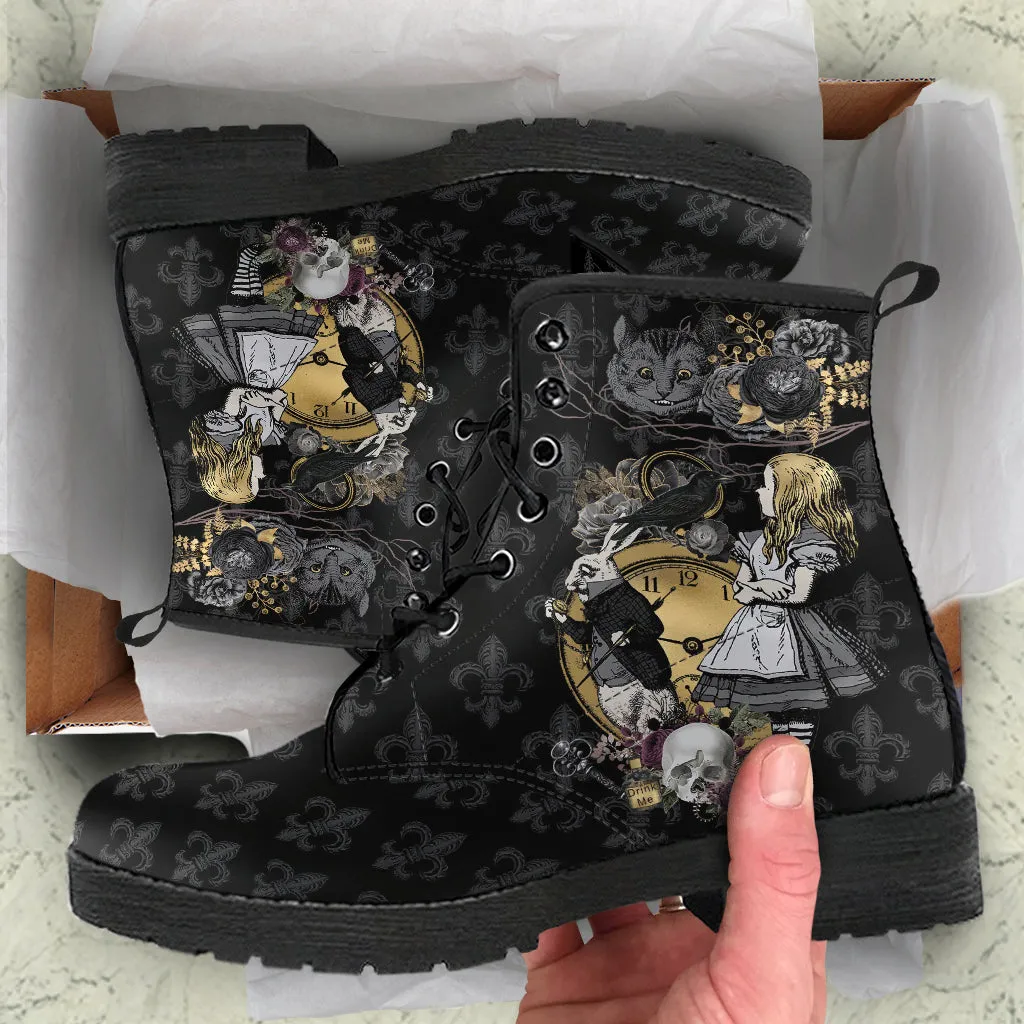 Alice in Wonderland Black Gray Combat Boots