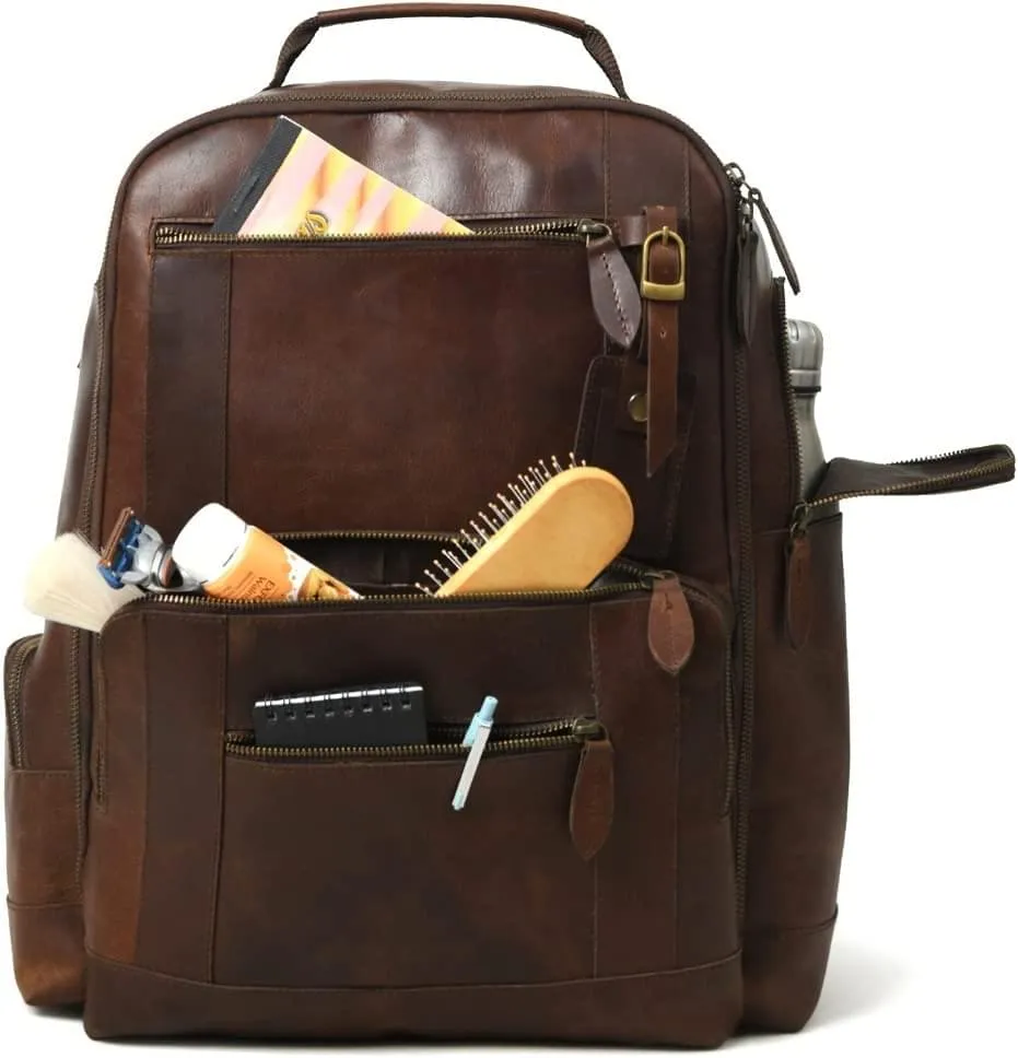 Alpha Brown Multi Pockets Buffalo Leather Backpack