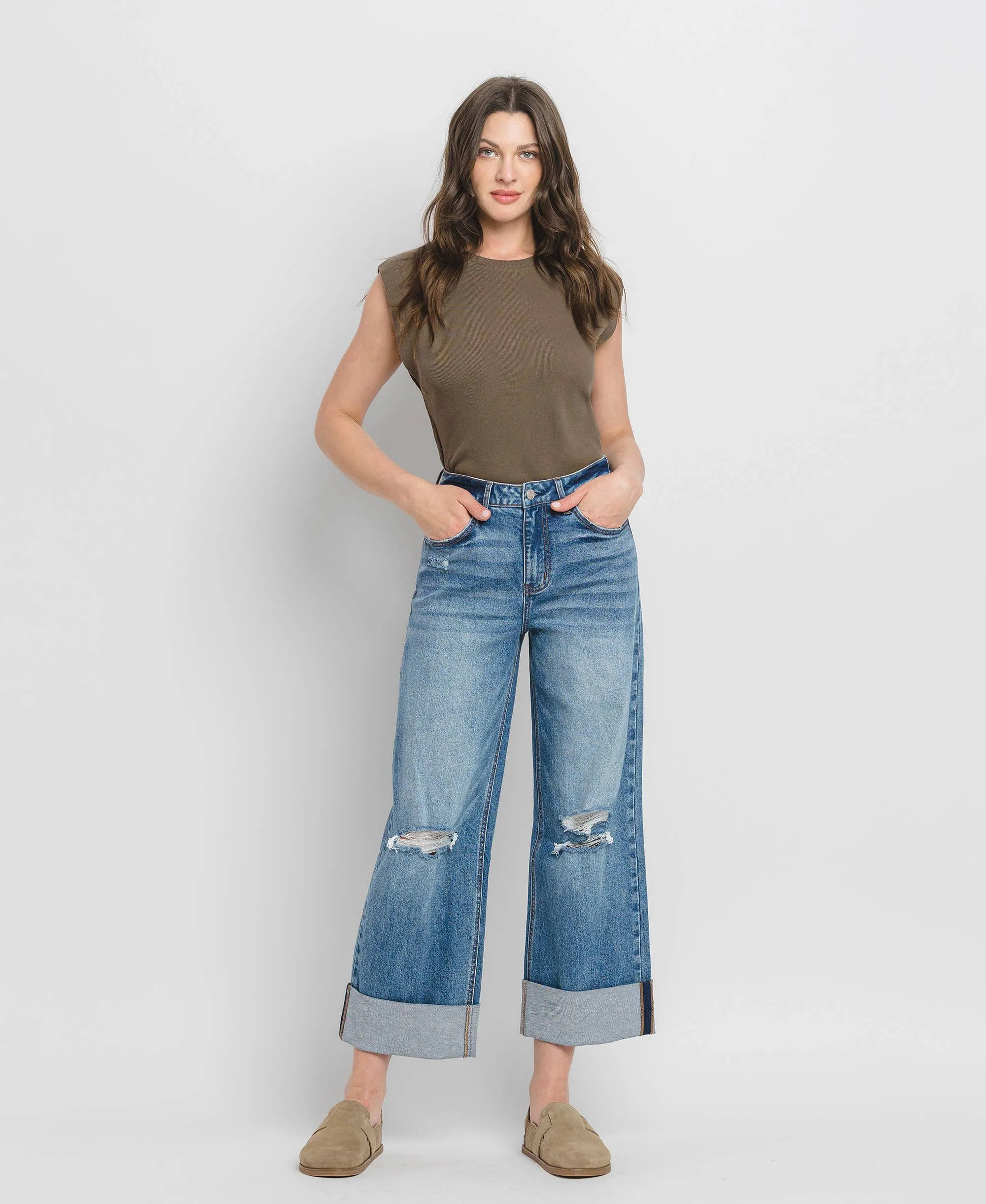 ANDY DOUBLE CUFFED BAGGY WIDE JEANS