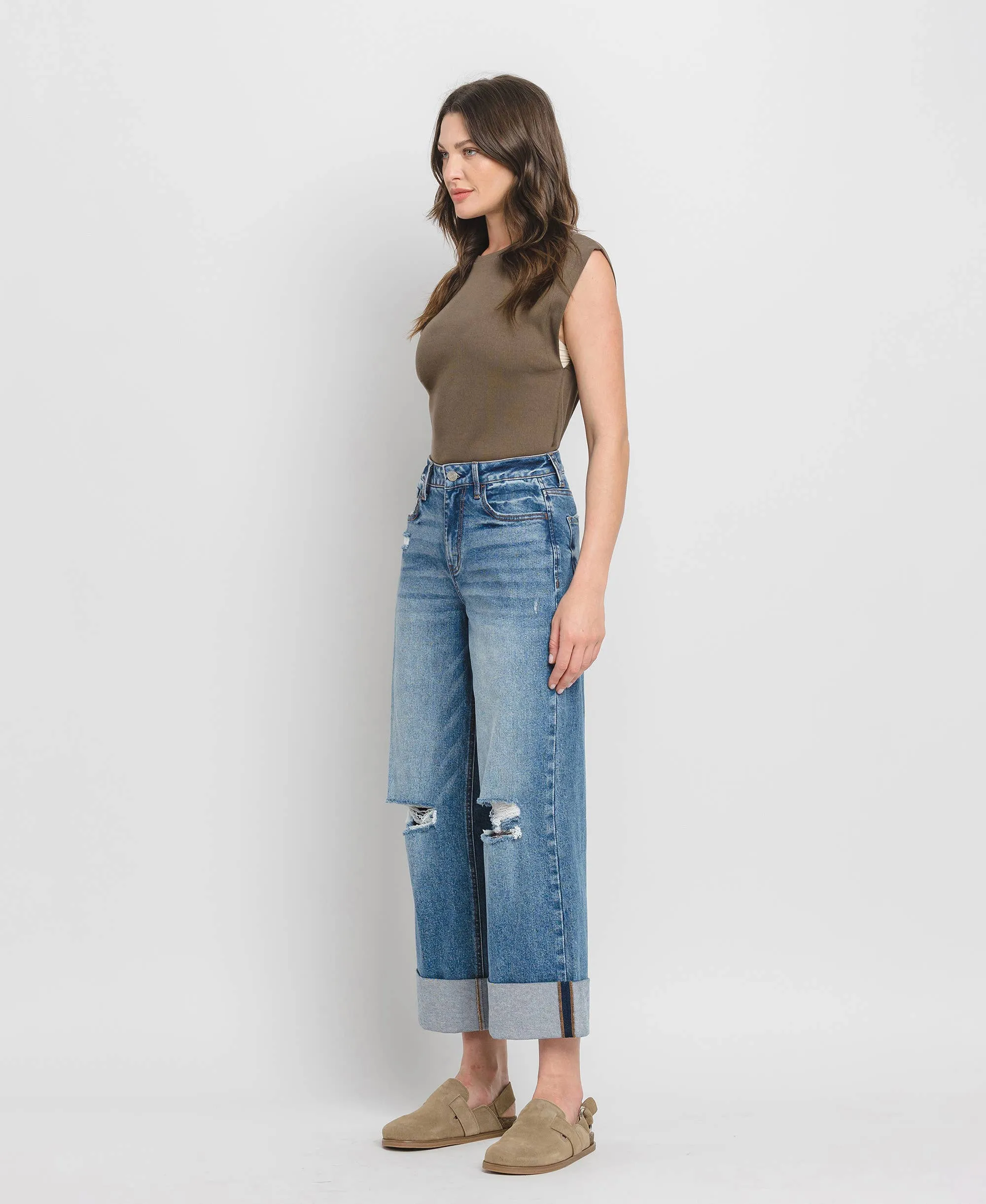 ANDY DOUBLE CUFFED BAGGY WIDE JEANS