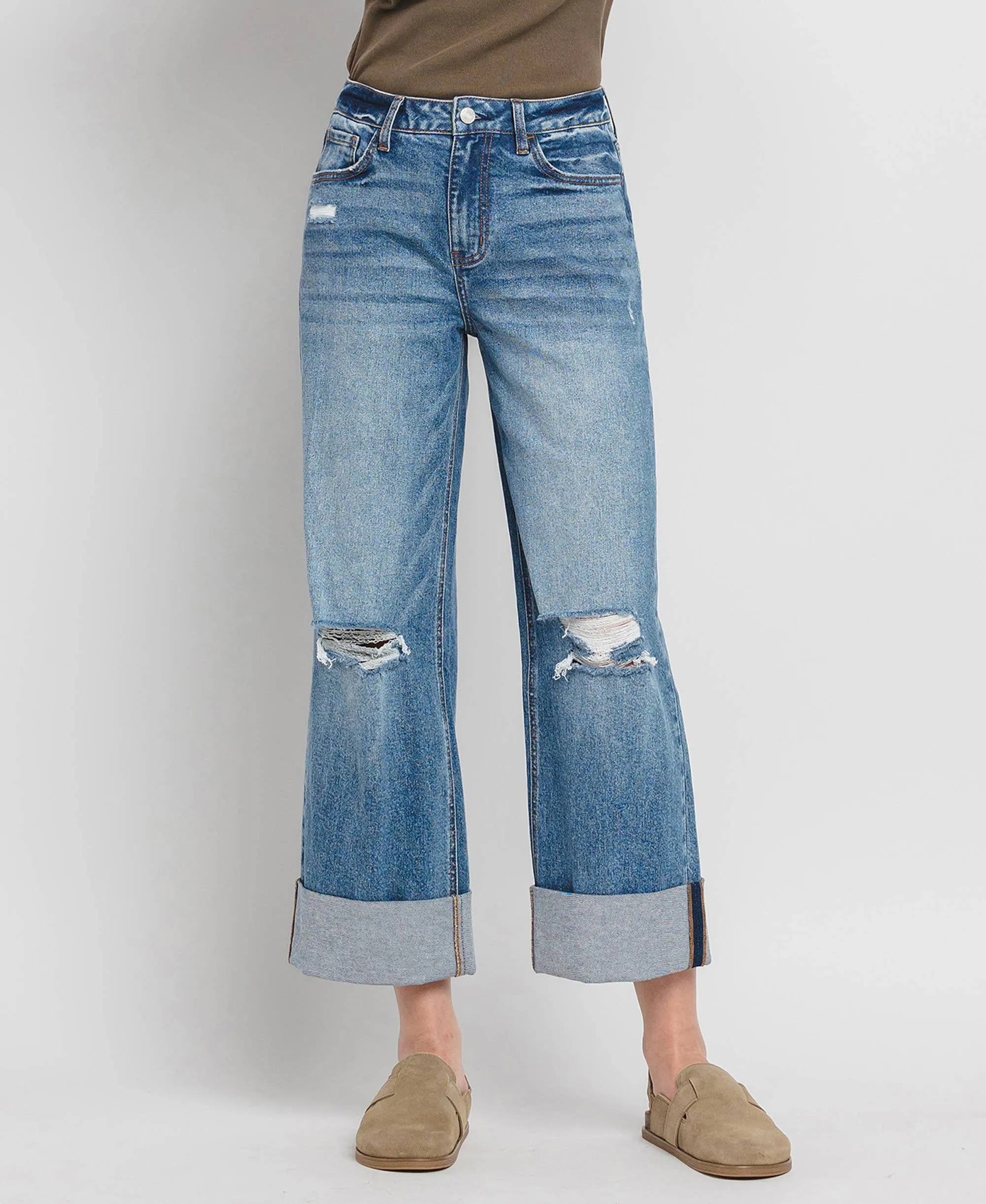 ANDY DOUBLE CUFFED BAGGY WIDE JEANS