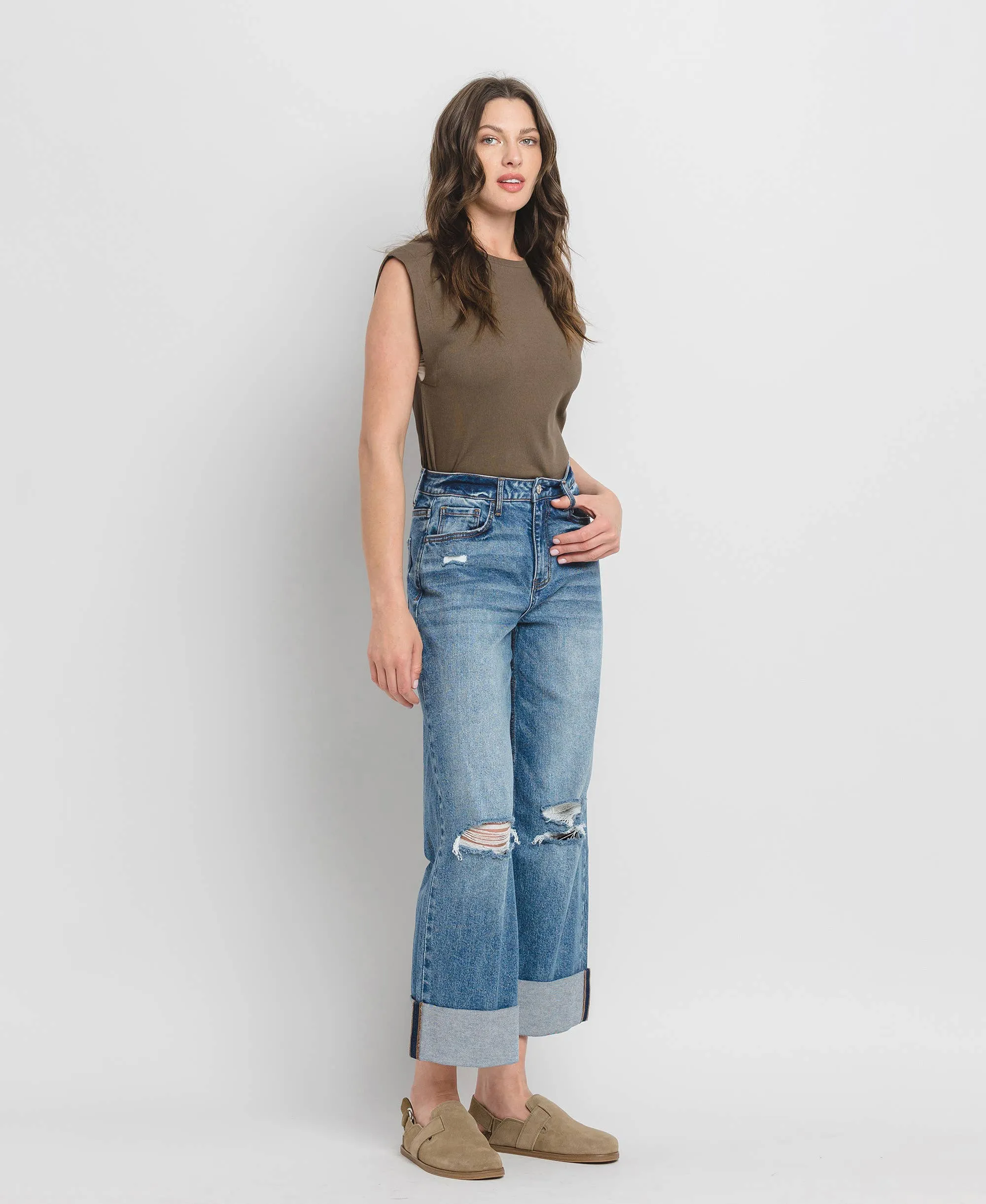 ANDY DOUBLE CUFFED BAGGY WIDE JEANS