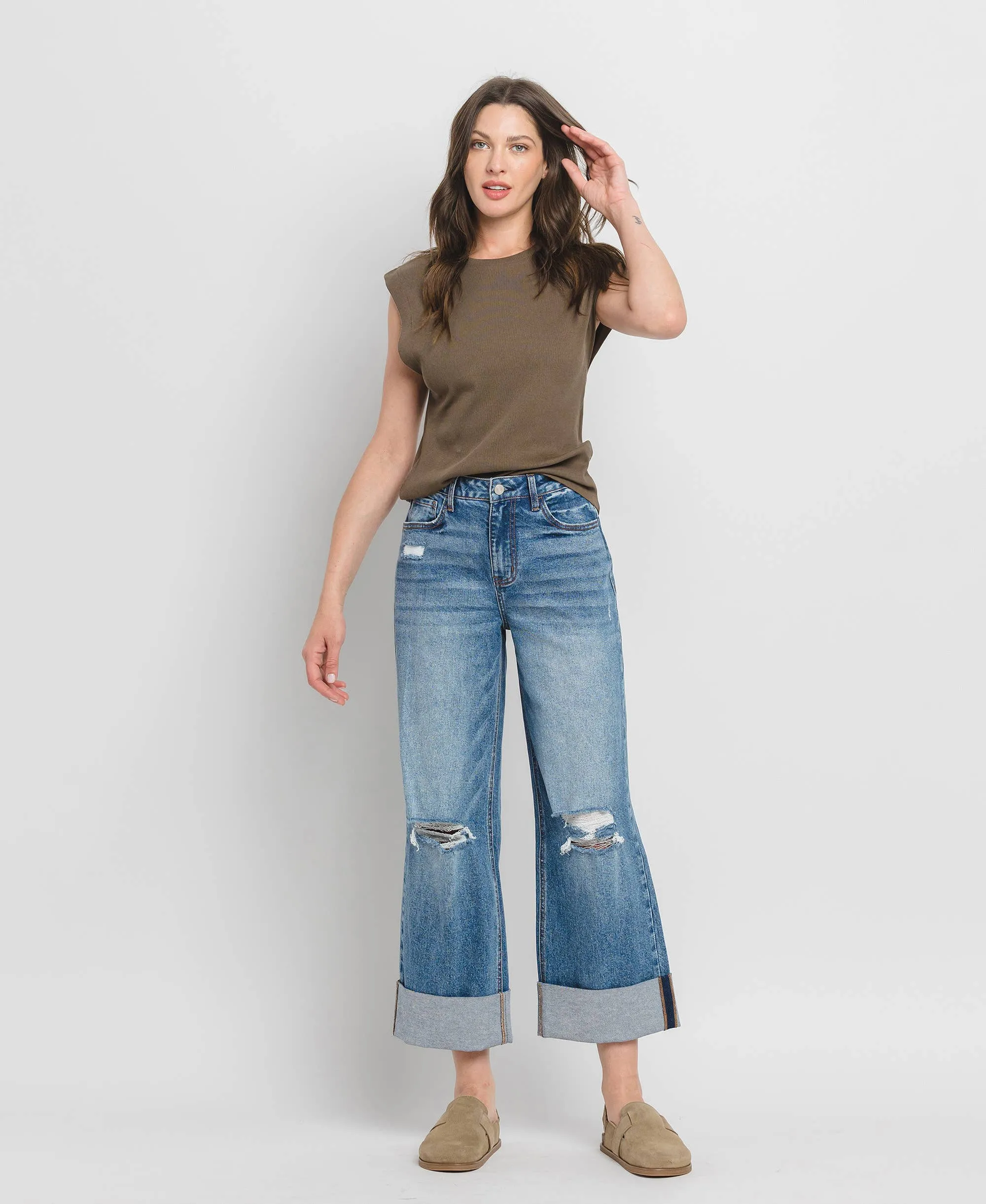 ANDY DOUBLE CUFFED BAGGY WIDE JEANS