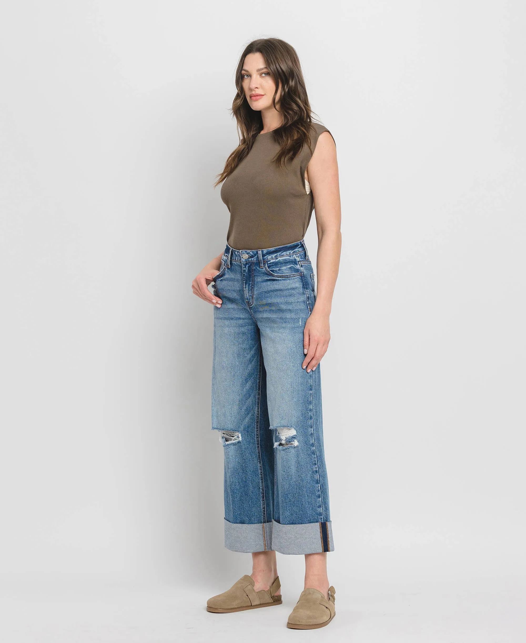 ANDY DOUBLE CUFFED BAGGY WIDE JEANS