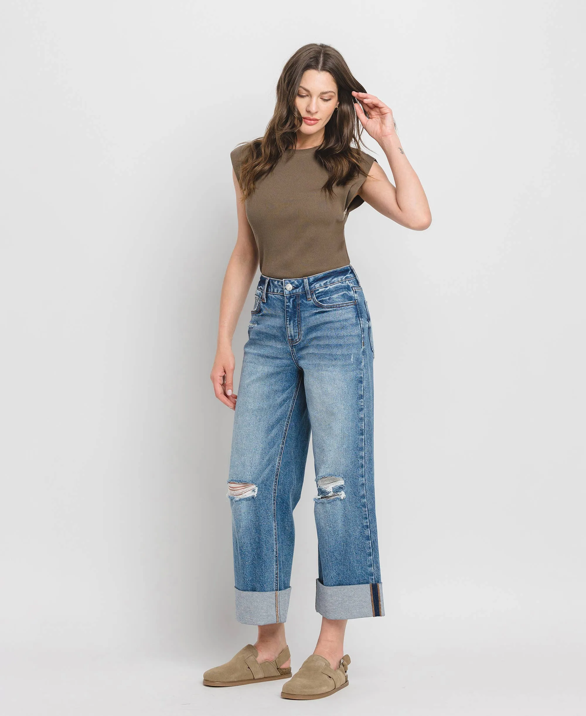 ANDY DOUBLE CUFFED BAGGY WIDE JEANS