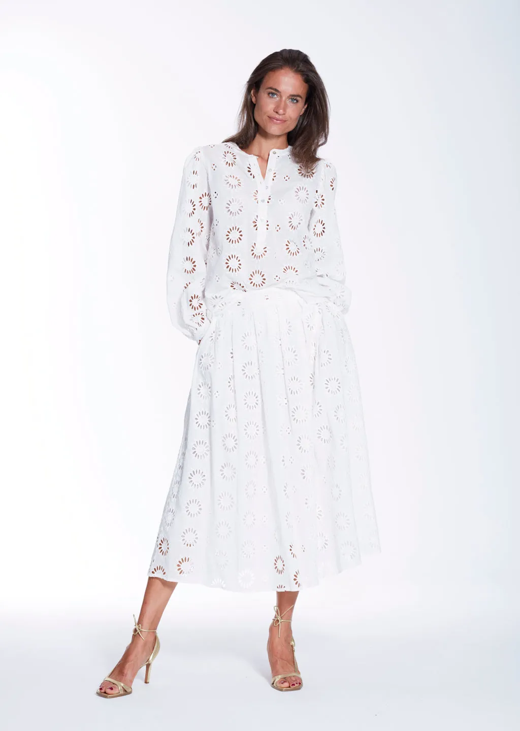 ANNI WHITE FLORAL EYELET COTTON BLOUSE