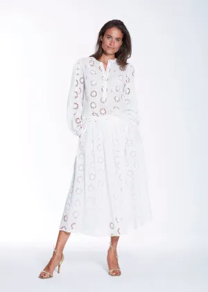 ANNI WHITE FLORAL EYELET COTTON BLOUSE
