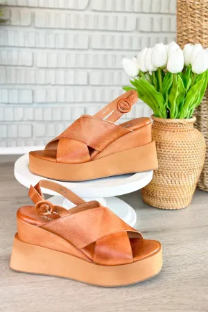 Antelope Josie Tan Leather Criss Cross Wedge