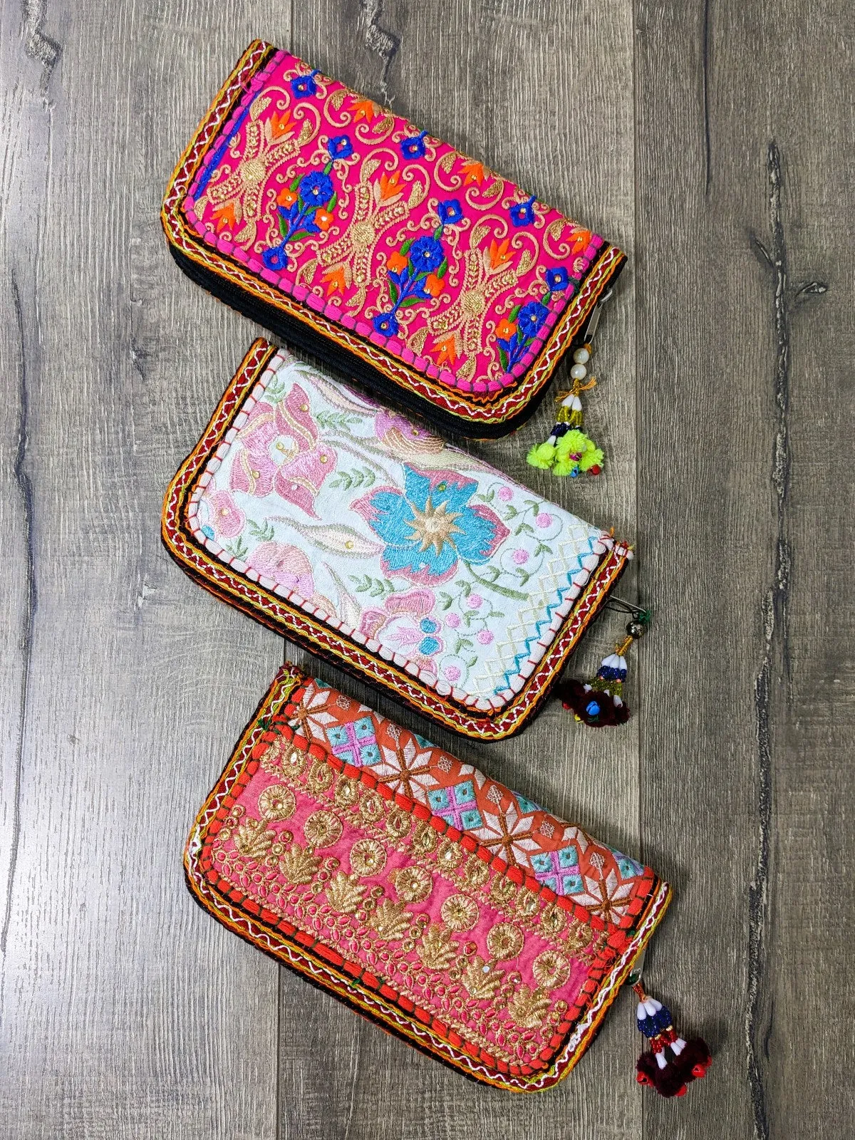 Assorted Embroidered Wallet with Zip