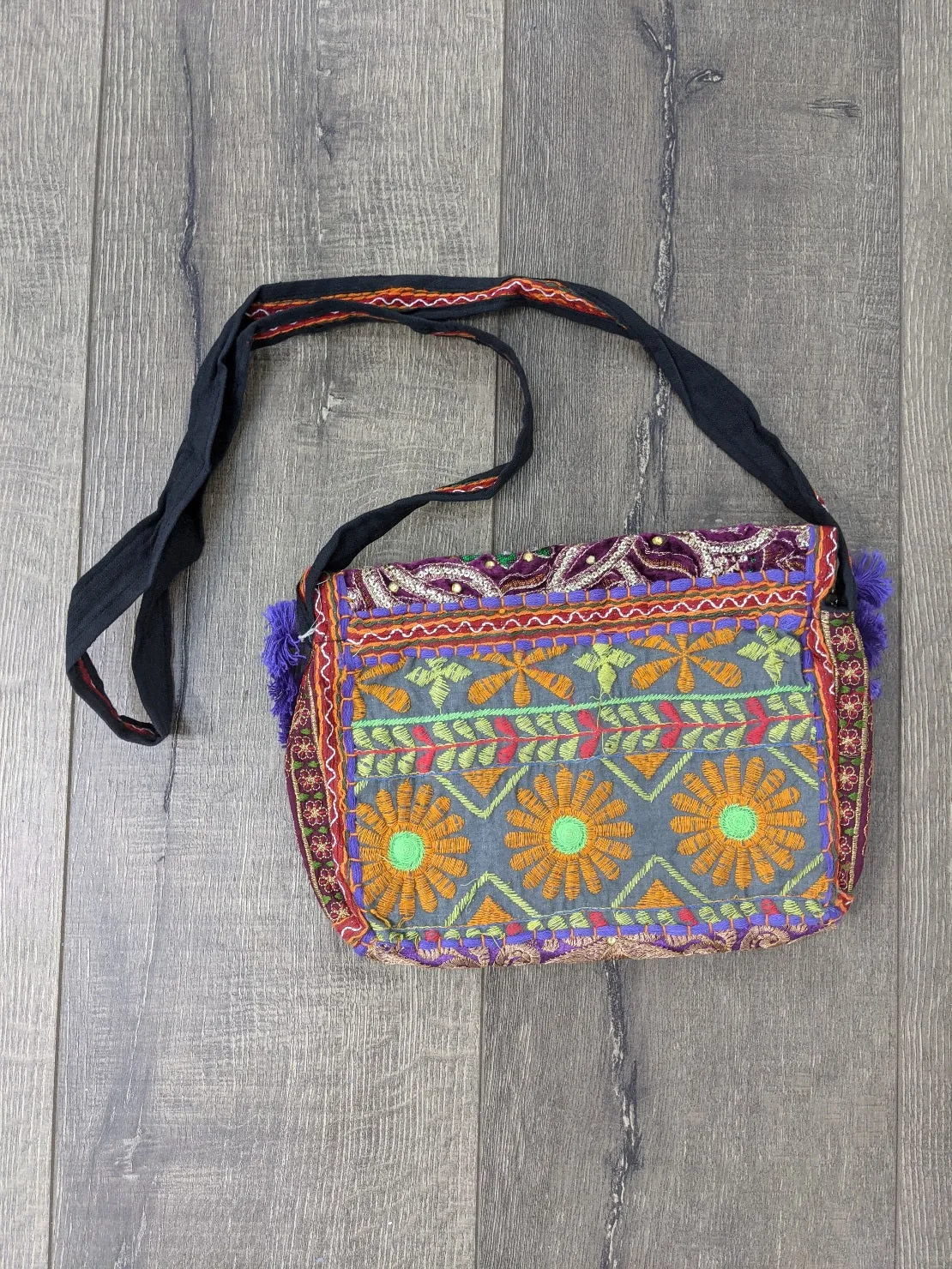 Assorted Embroidery Shoulder Bag with Fringe