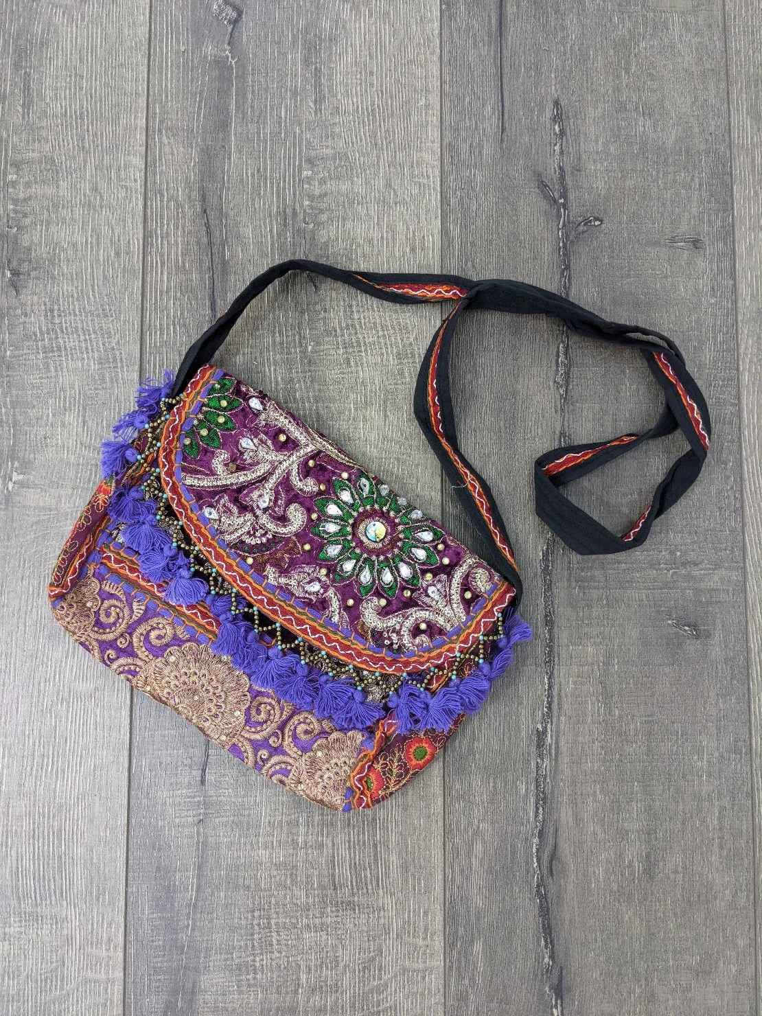 Assorted Embroidery Shoulder Bag with Fringe