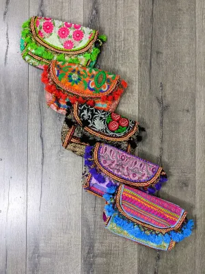 Assorted Embroidery Shoulder Bag with Fringe