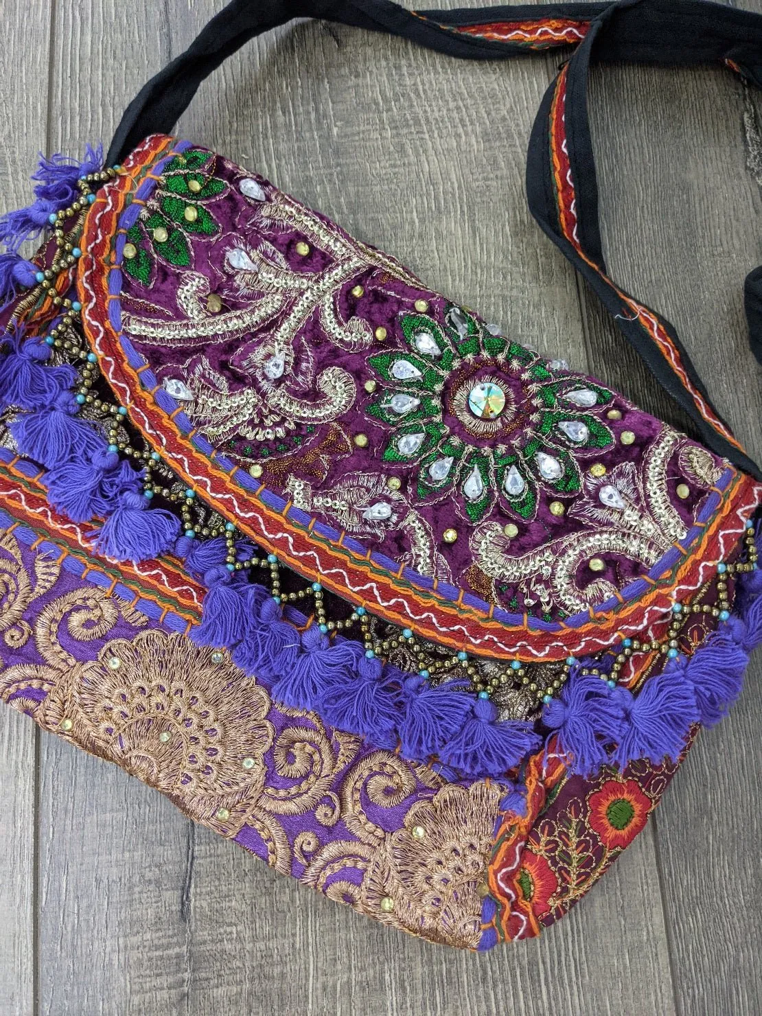 Assorted Embroidery Shoulder Bag with Fringe