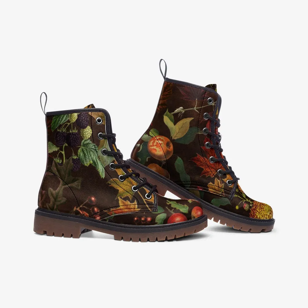 Autumn Brown Leaves Vegan Leather Unisex Boots