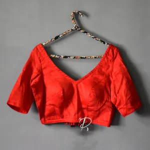 Backless Solid Blouse with Three Tie-up - Red