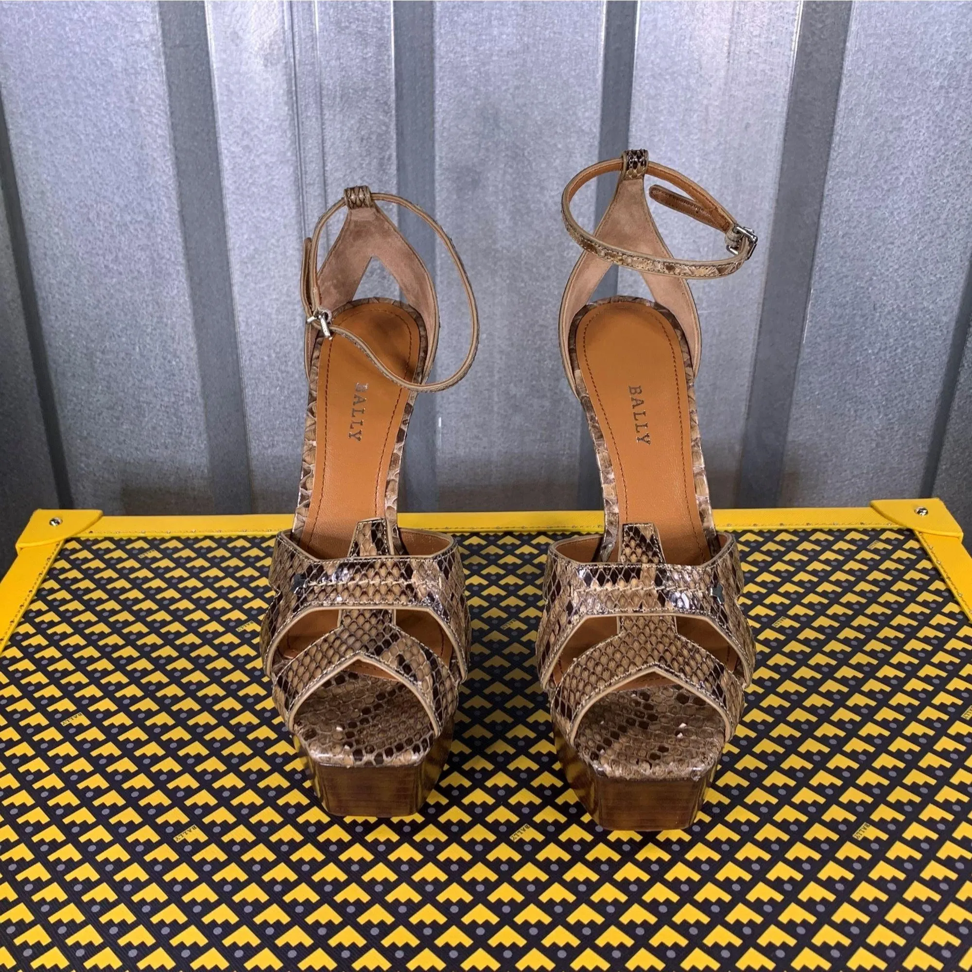 Bally Womens Sabienne Brown Python Platform Sandals