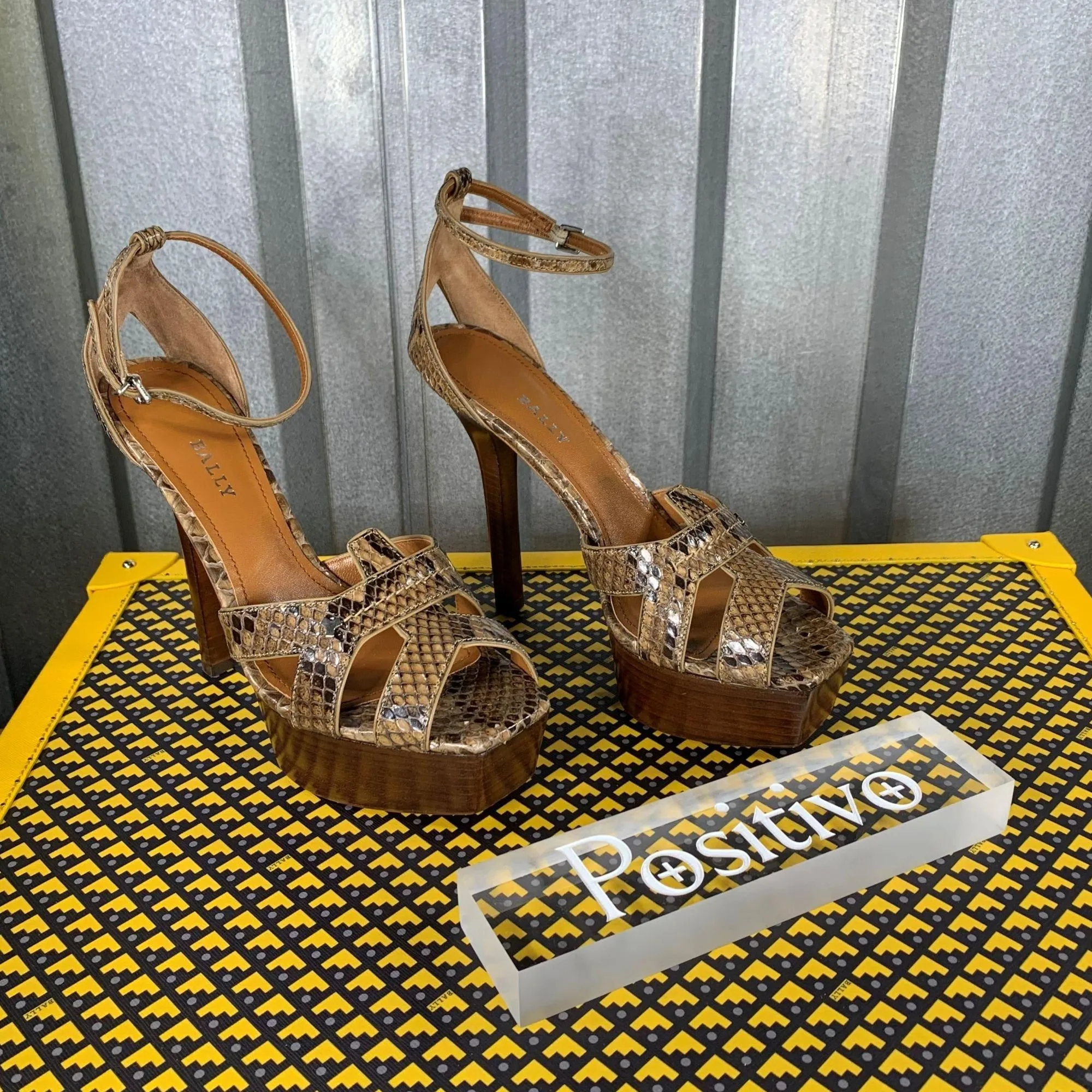 Bally Womens Sabienne Brown Python Platform Sandals