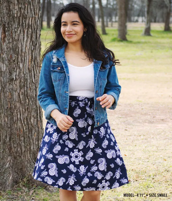 Batik Wrap Skirt - Navy White