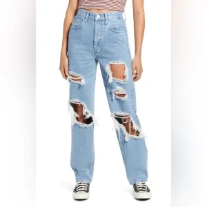 BDG Urban Outfitters Distressed High Rise Baggy Light Wash Denim Jeans- Size
