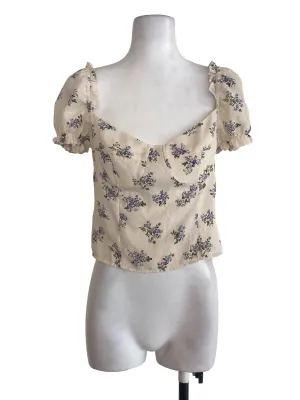 Beige Floral Crop Top