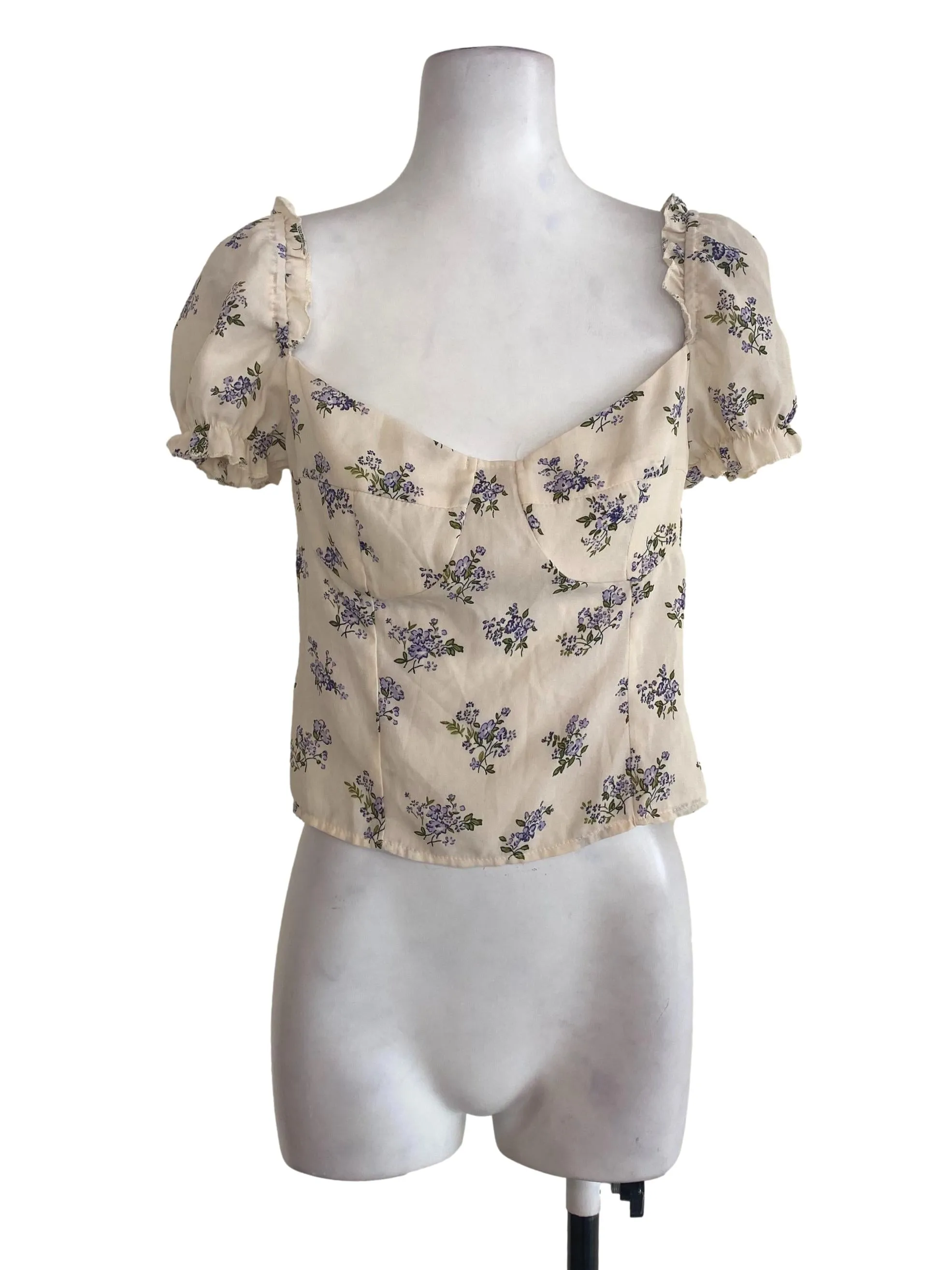 Beige Floral Crop Top