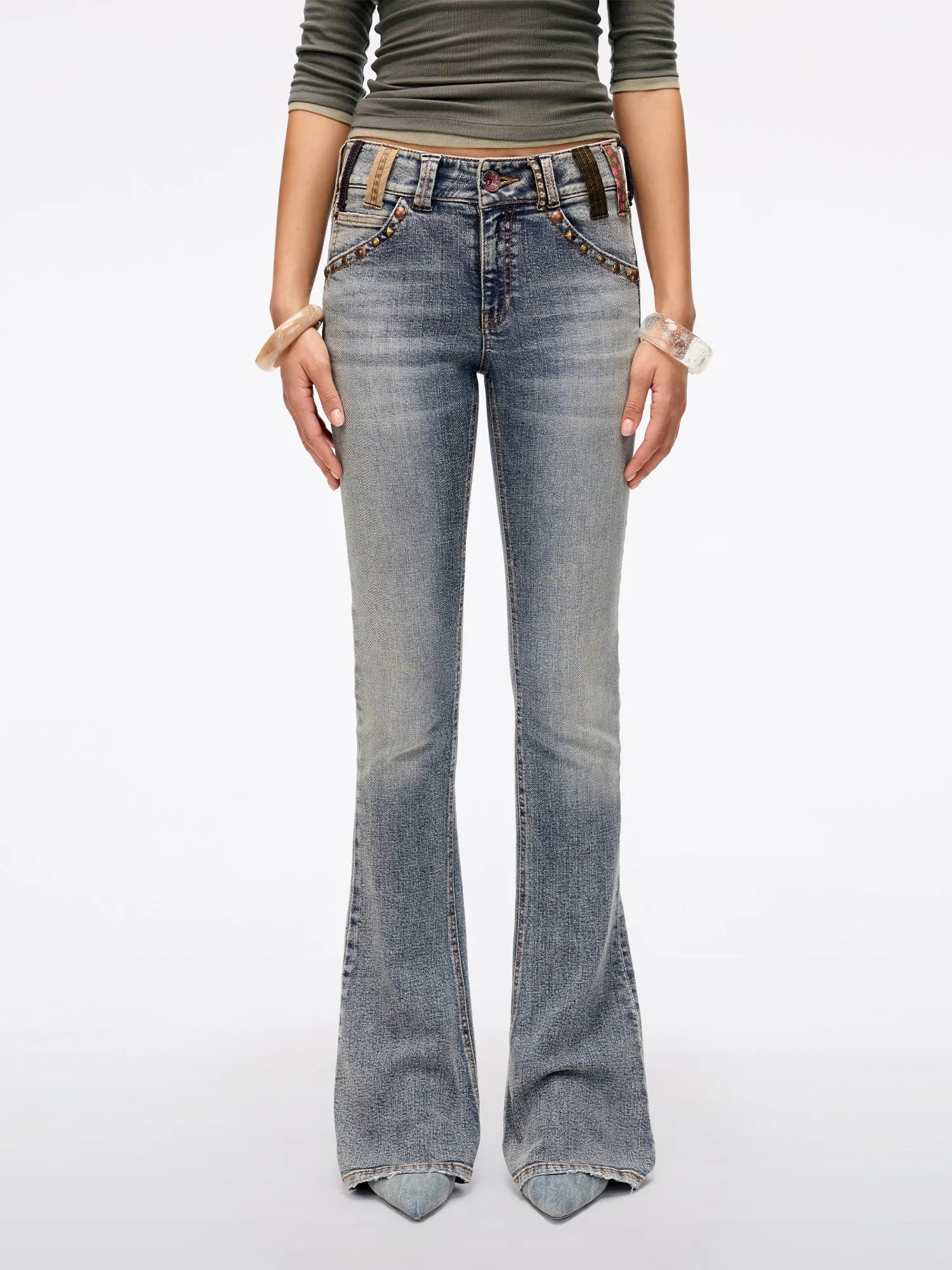 Belt Loop Flared Jeans