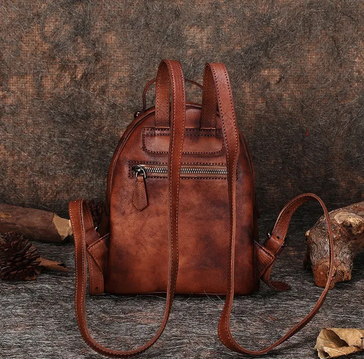 Best Vintage Rivet Green Leather Rucksack Bag Womens Small School Backpacks Leather Backpack Purse