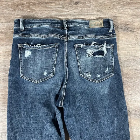 BKE Women's Jeans Parker High Rise Super Flare Distressed Hem Size 29 Blue