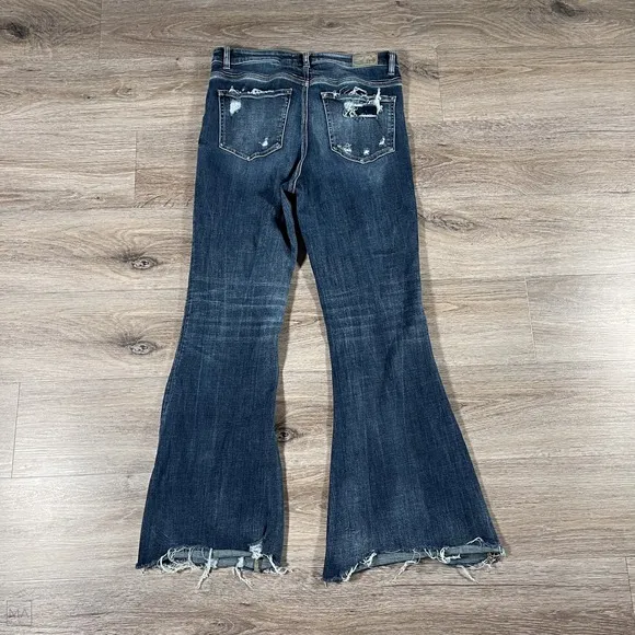 BKE Women's Jeans Parker High Rise Super Flare Distressed Hem Size 29 Blue