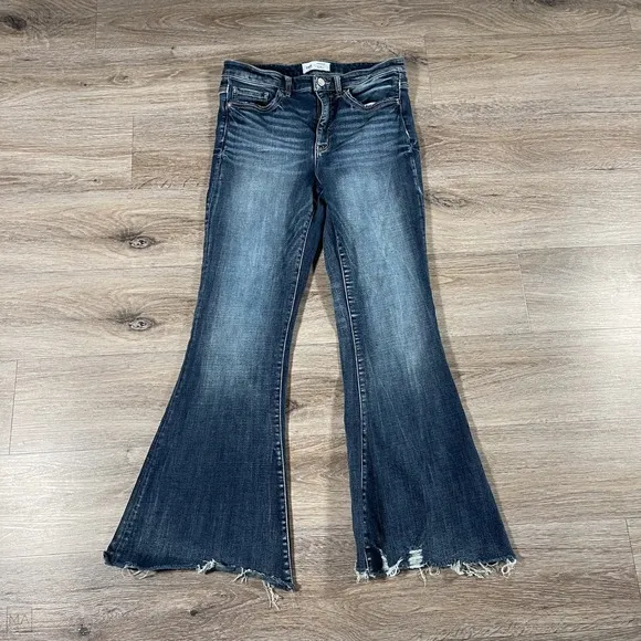 BKE Women's Jeans Parker High Rise Super Flare Distressed Hem Size 29 Blue