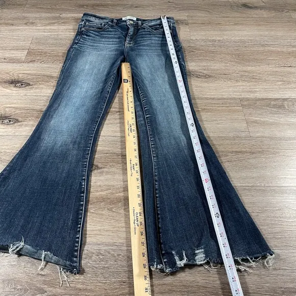 BKE Women's Jeans Parker High Rise Super Flare Distressed Hem Size 29 Blue